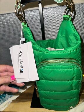 Wander Bright Green Quilted Crossbody with Gold Hardware